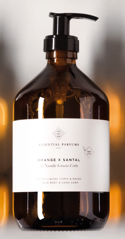 Savon liquide corps et mains Orange & Santal - Essential Parfums